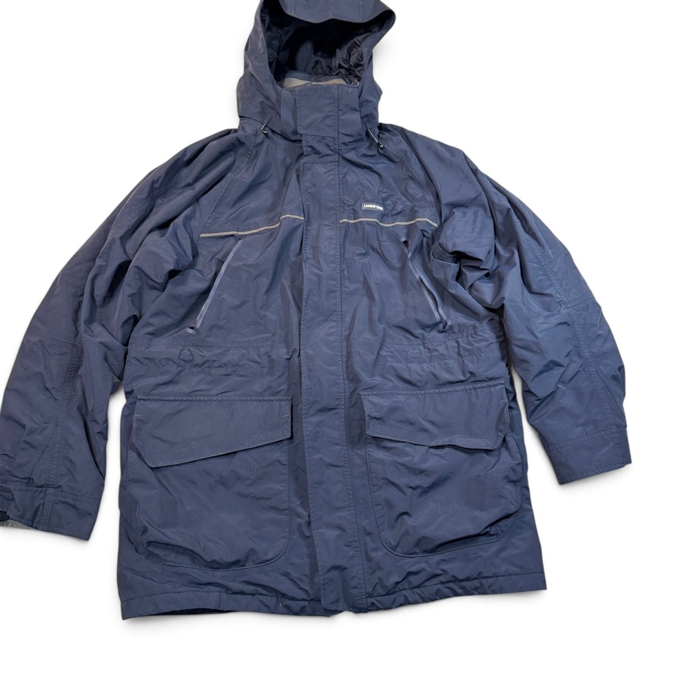 Lands End Squall Parka Mens Large Navy Blue Hooded Insulated Jacket
